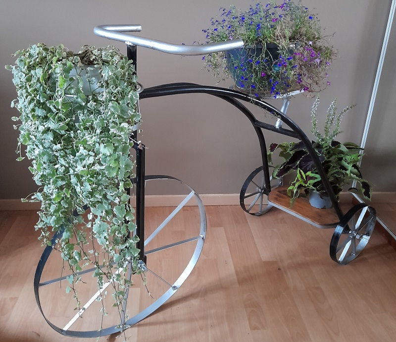 création artisanale, vélo porte plantes acier et bois